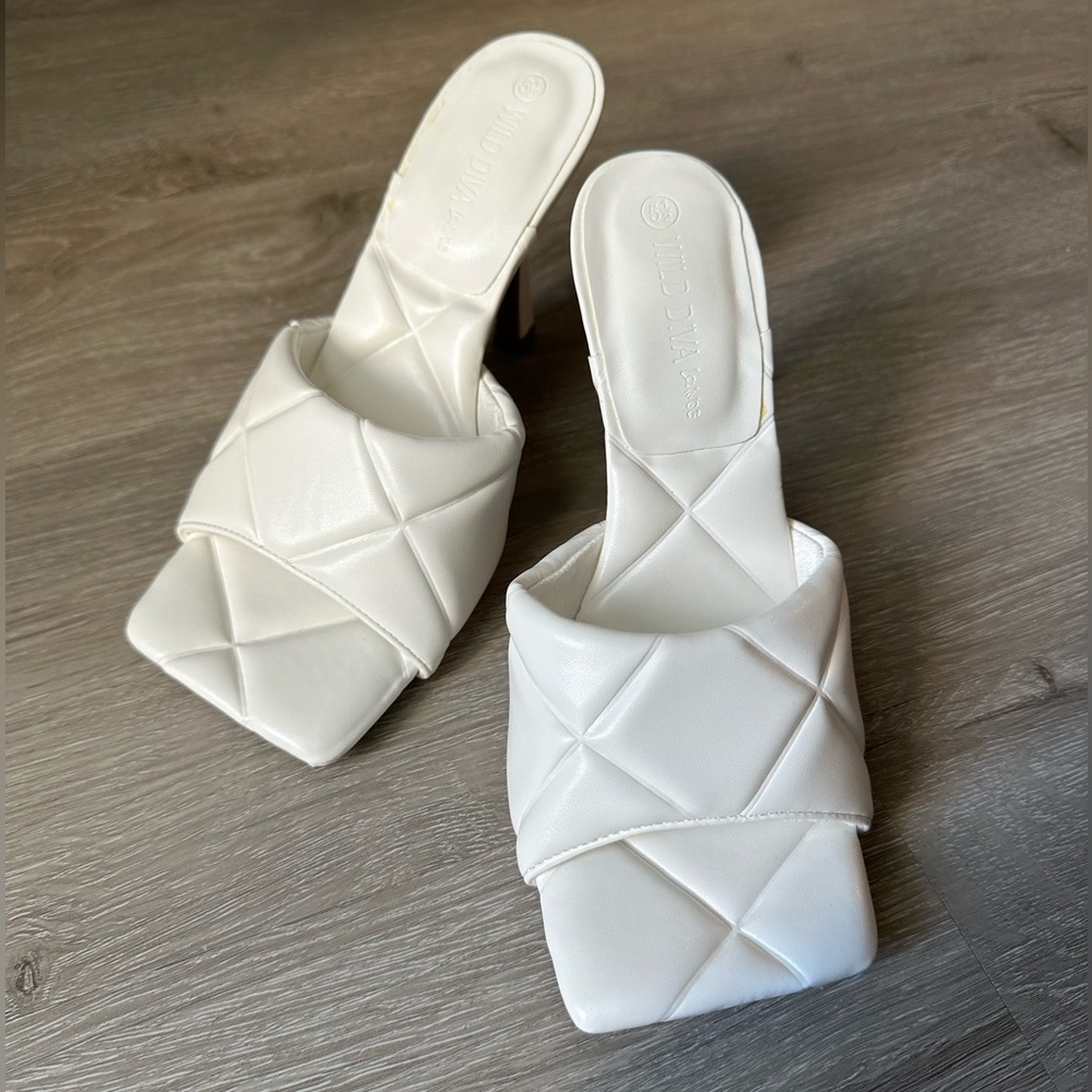 White Quilted Square Toed Heal